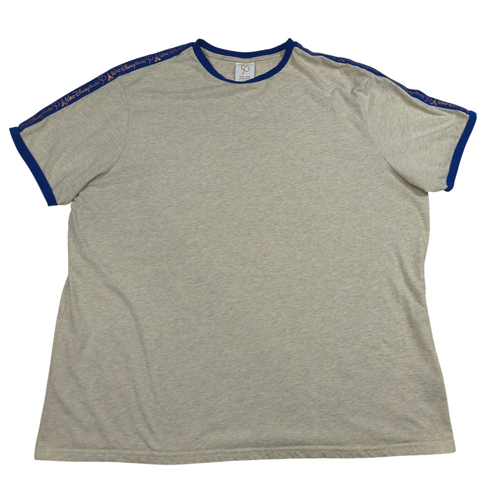 Disney World 50th Anniversary Mens XXL Ringer T-Shirt Gray Blue Logo Tape 742
